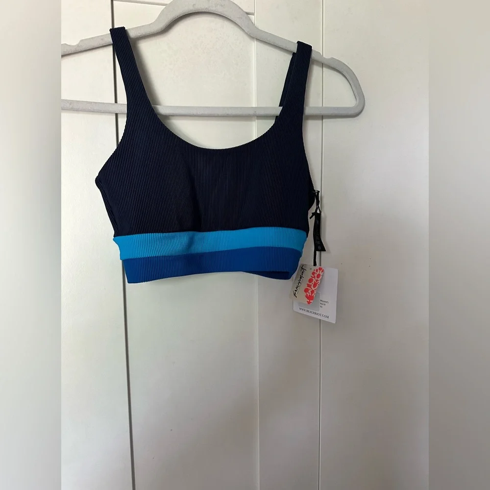 NWT Beach Riot Free People Collab Mackenzie Top In Marine Color-Block